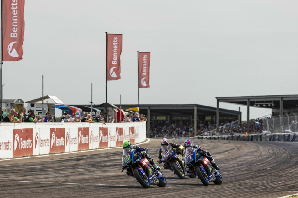 Jason O'Halloran (22), Tarran Mackenzie (1), and Bradley Ray (28) battled for wins all weekend at Thruxton. Photo courtesy MSVR.