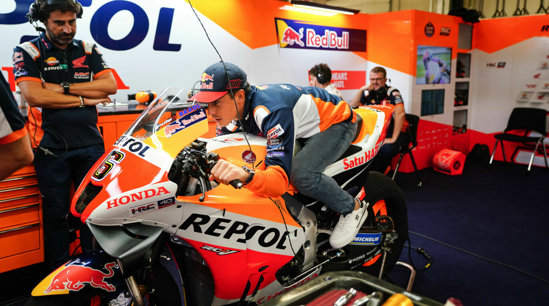 In preparation for his return from surgery, Marc Marquez visited the Repsol Honda team at the Austrian Grand Prix. Photo courtesy Repsol Honda.
