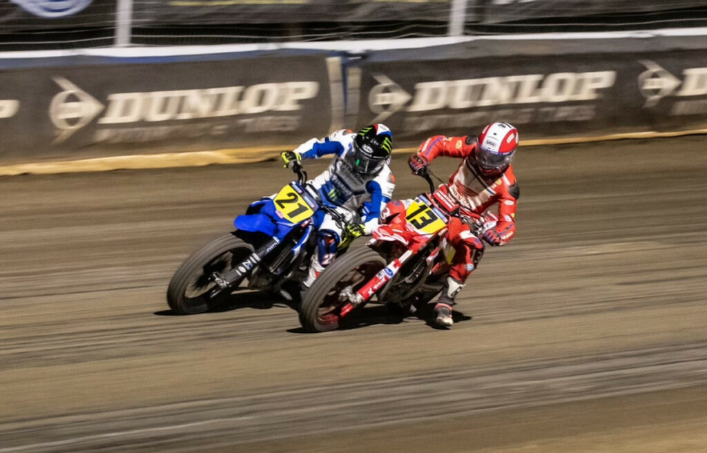 AFT Singles competitors Trevor Brunner (21) and Morgen Mischler (13) in action at Black Hills Speedway. Photo by Tim Lester, courtesy AFT.