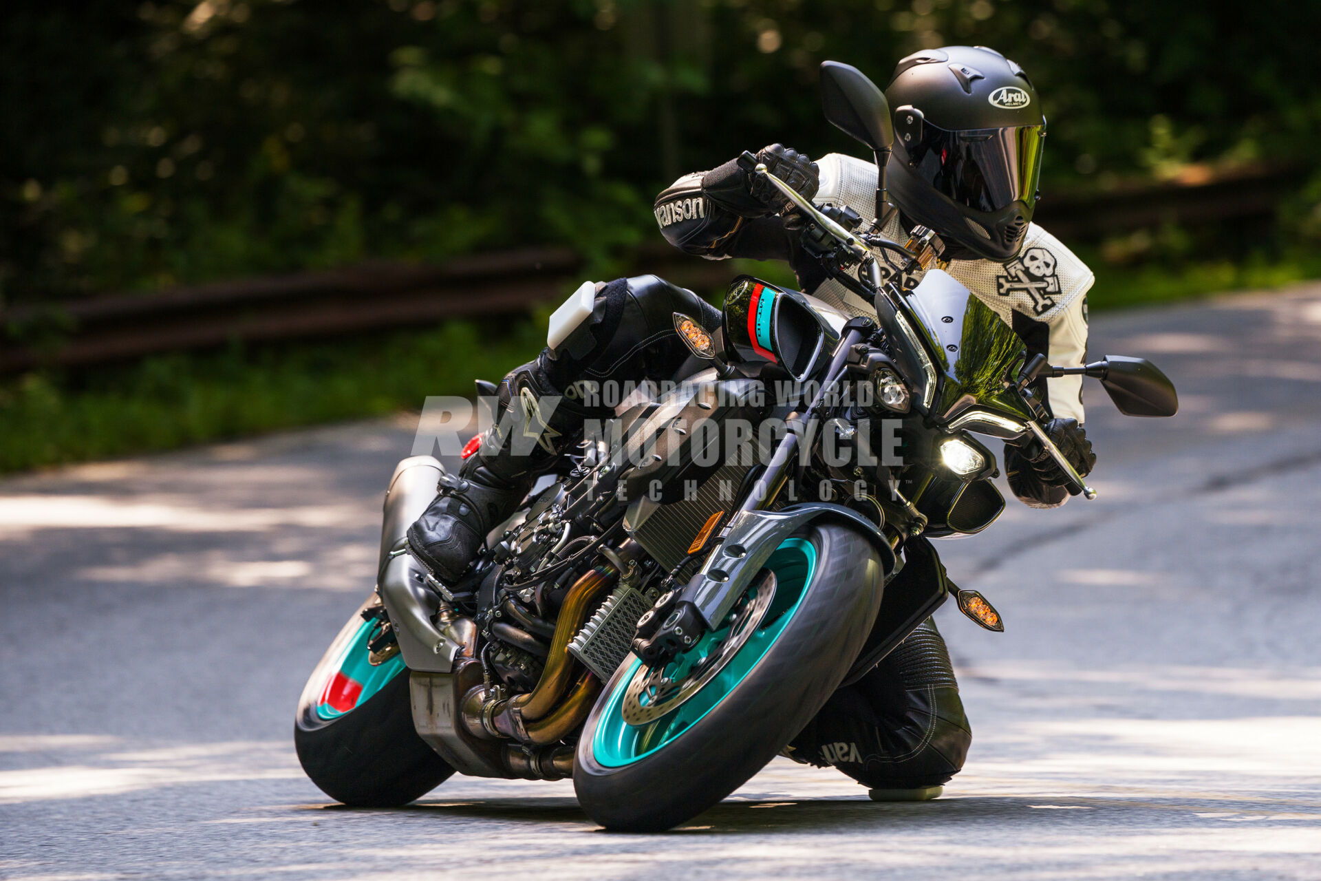 Wild Card Editor Sam Fleming and the Yamaha MT-10 on a mountain road near Asheville, North Carolina. The bike combines all-day comfort with easy, real-world knee-dragging performance. What's not to like?