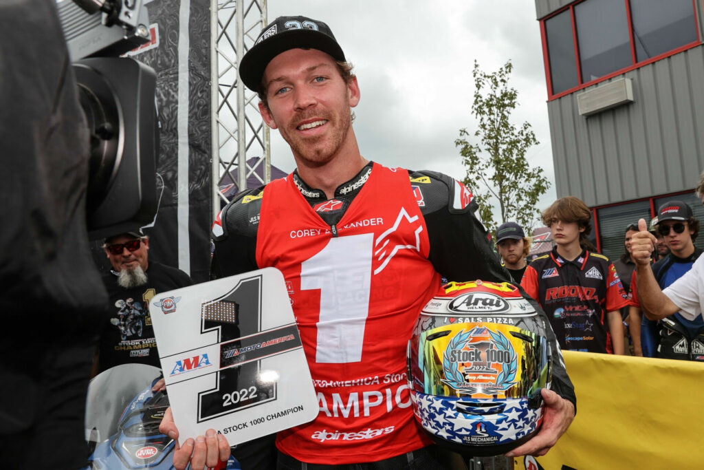 Corey Alexander, the 2022 MotoAmerica Stock 1000 Champion. Photo by Brian J. Nelson, courtesy Tytlers Cycle/RideHVMC Racing.