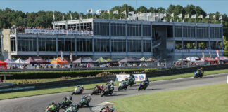 SportbikeTrackGear.com Junior Cup action with race winner Kayla Yaakov (31) leading Gus Rodio (96) and company on Saturday at Barber. Photo by Brian J. Nelson. courtesy MotoAmerica.