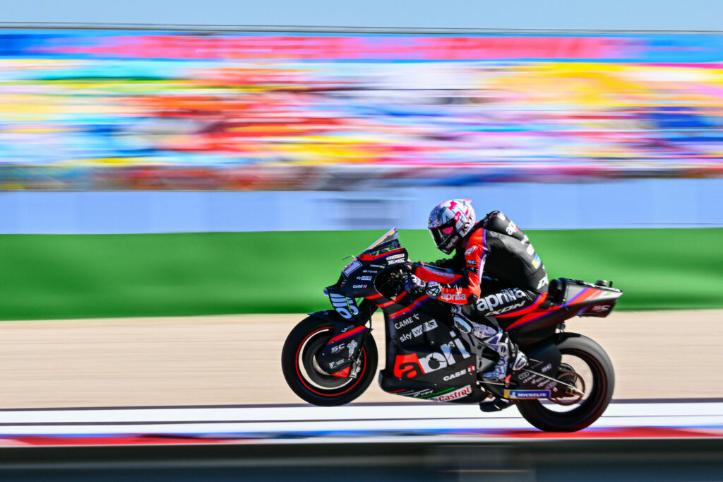 Aleix Espargaro (41) in action at Misano. Photo courtesy Dorna.