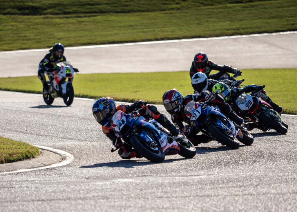 Kensei Matsudaira (74) leading the MotoAmerica Mini Cup by Motul 190 class Race One on his way to victory. Photo by Jason Reasin Photography, courtesy Evike.com.