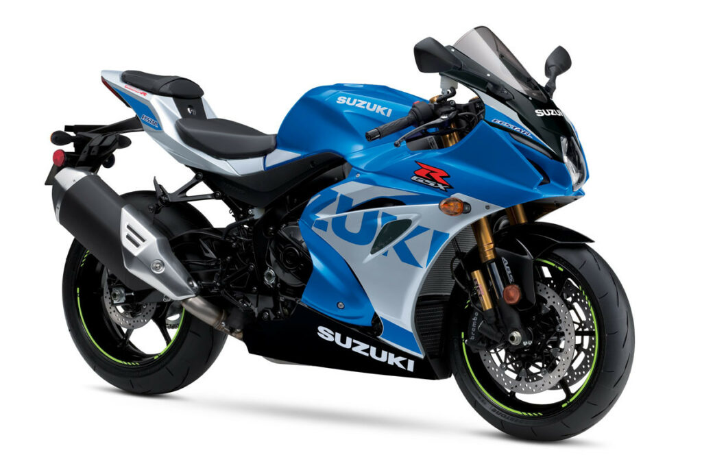 A 2023 Suzuki GSX-R1000R in blue and white. Photo courtesy Suzuki Motor USA, LLC.