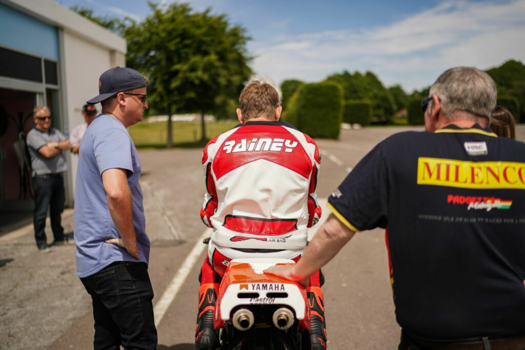 Wayne Rainey seated on his 1992 Yamaha YZR500 during preparations for the 2022 Goodwood Festival of Speed. Photo courtesy Goodwood Festival of Speed.