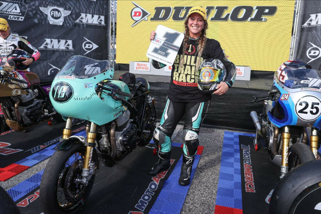 Kayleigh Buyck is the 2022 Royal Enfield Build. Train. Race. Champion. Photo by Brian J. Nelson, courtesy MotoAmerica.