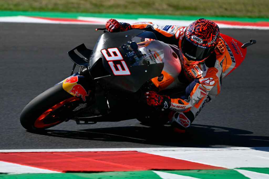 Marc Marquez (93) riding a Repsol Honda RC213V fitted with new downwash scoops on the lower fairing. Photo courtesy Dorna.
