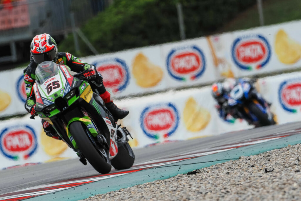 Jonathan Rea (65) took second ahead of Garrett Gerloff (31). Photo courtesy Dorna.