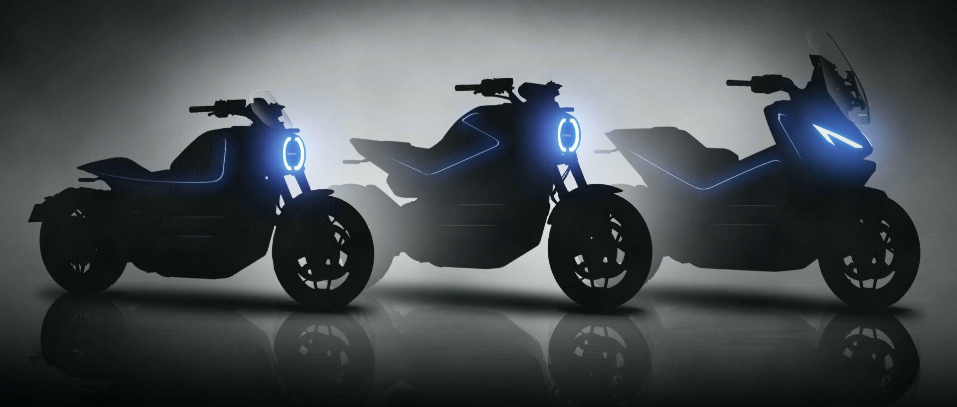 Silhouettes of three of Honda's upcoming 