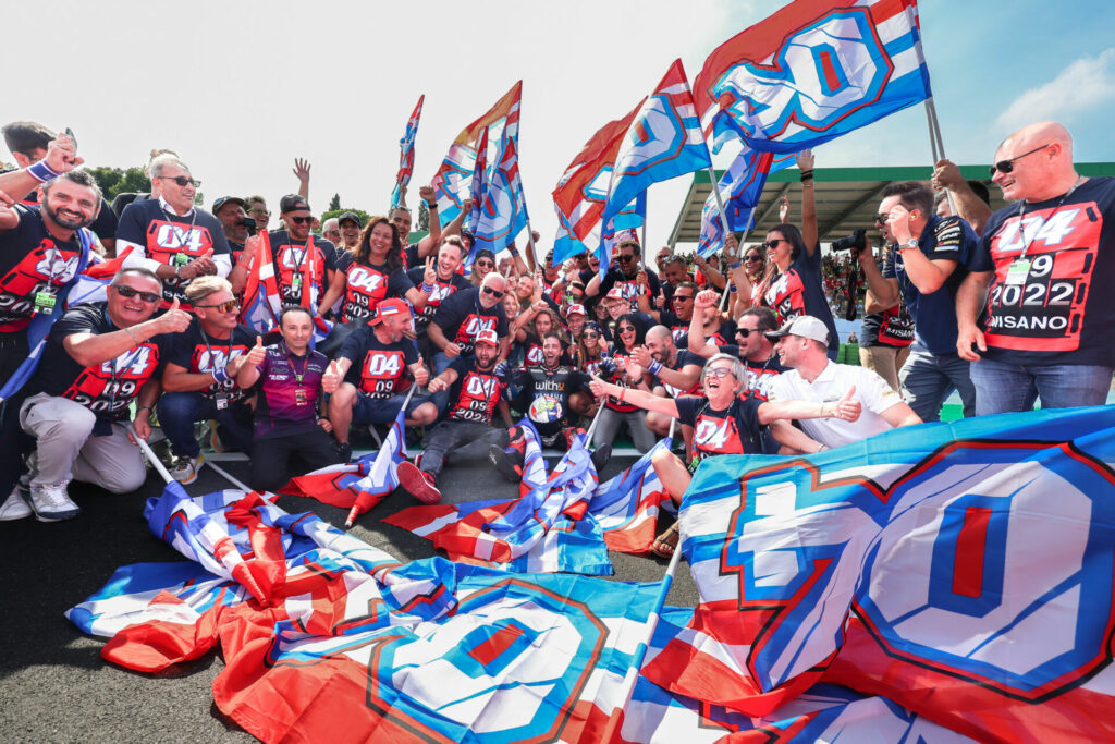 Andrea Dovizioso surrounded by his supporters after his final race. Photo courtesy Dorna.