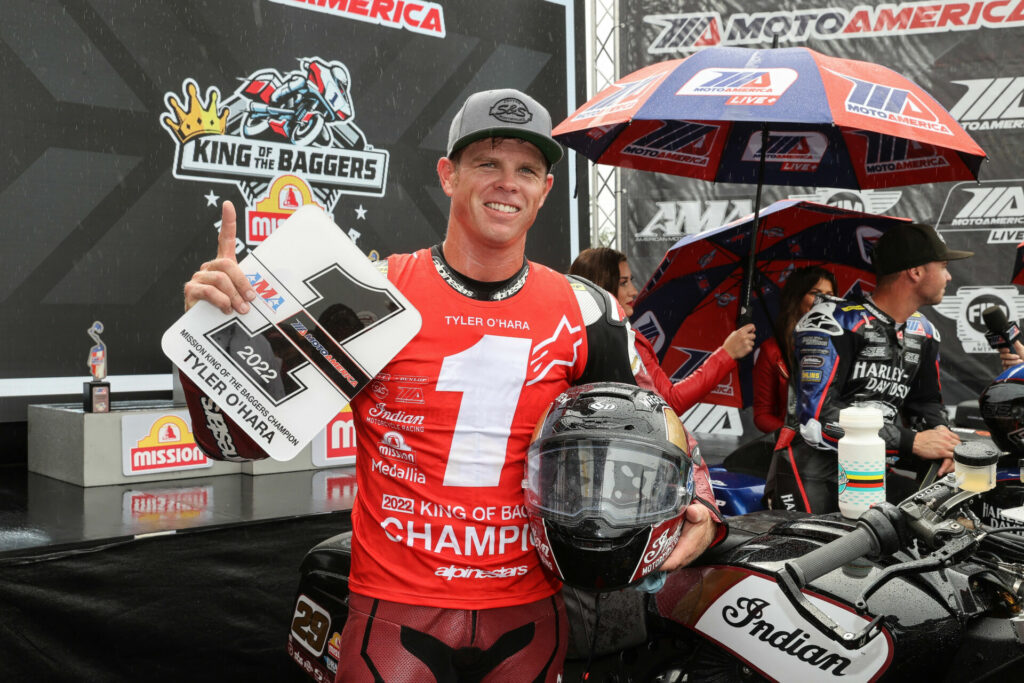 Tyler O'Hara is the 2022 MotoAmerica Mission King Of The Baggers Champion. Photo by Brian J. Nelson.