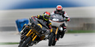 Danny Eslick (69) won both Bagger Racing League (BRL) Bagger GP races at the Milwaukee Mile. Patricia Fernandez (87) won both of the Big Twins races. Photo by Cathy Drexler/Antique Motorcycle Club of America, courtesy BRL.