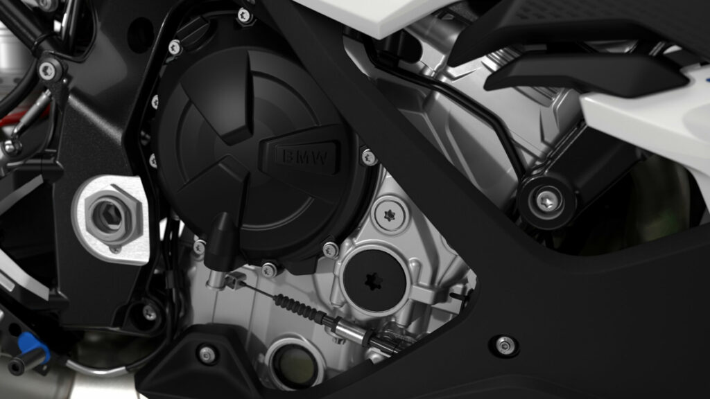 The 2023 S 1000 RR's engine has new intake ports fed by an improved air box with variable-length velocity stacks. Photo courtesy BMW Motorrad.