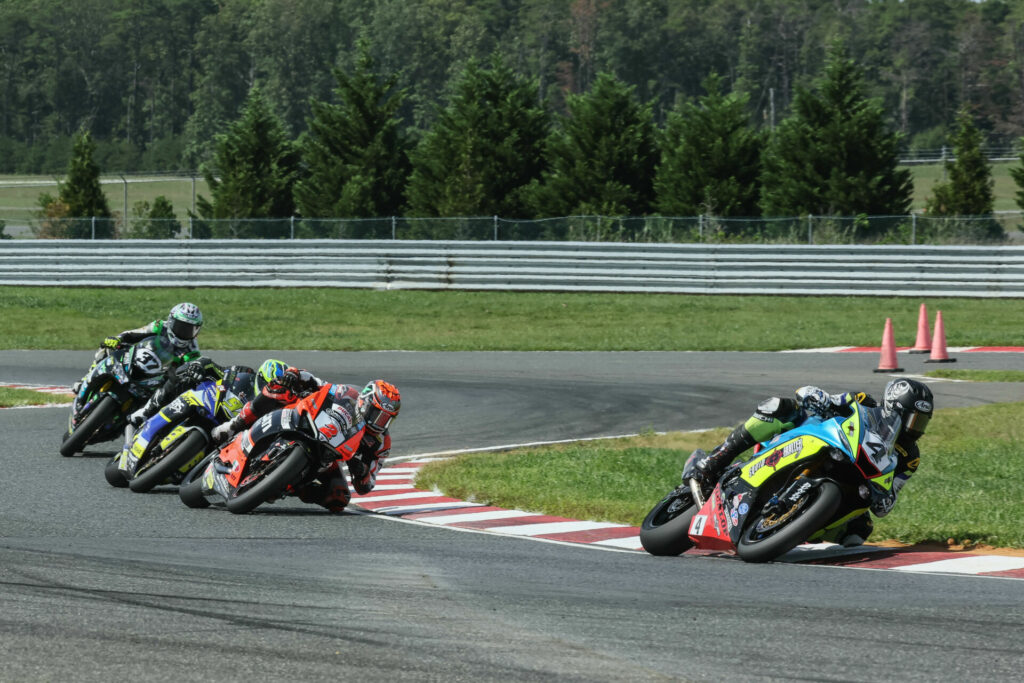 Josh Hayes (4) won the Supersport race on Saturday at New Jersey Motorsports Park, but it was Josh Herrin (2) who wrapped up the class championship Photo by Brian J. Nelson.