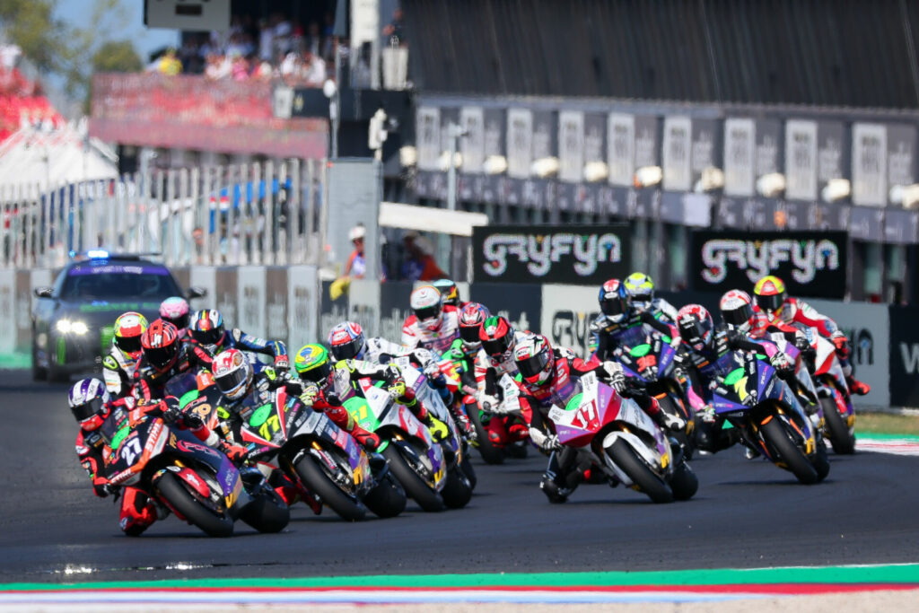 The start of MotoE Race Two at Misano. Photo courtesy Dorna.