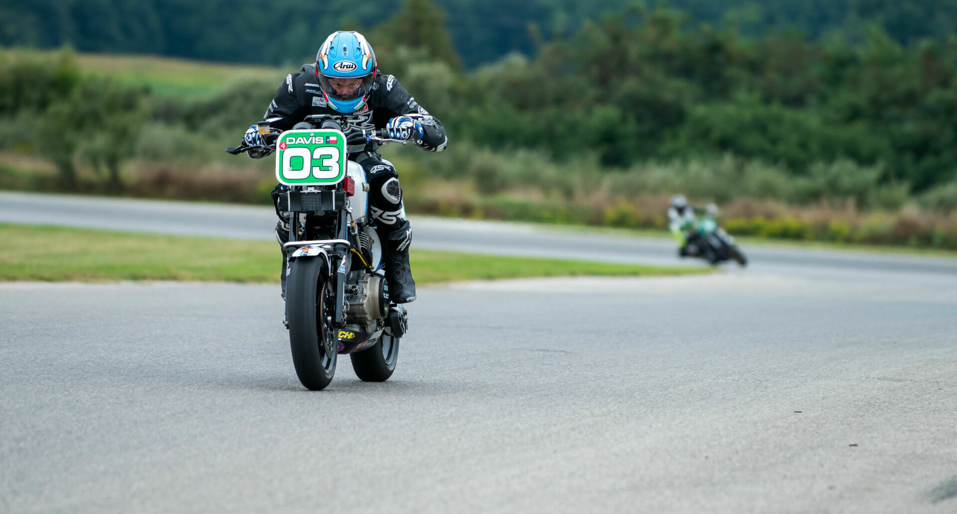 Jesse Davis (03) on his Yamaha V-Twin. Photo by Kevin McIntosh, courtesy AHRMA.