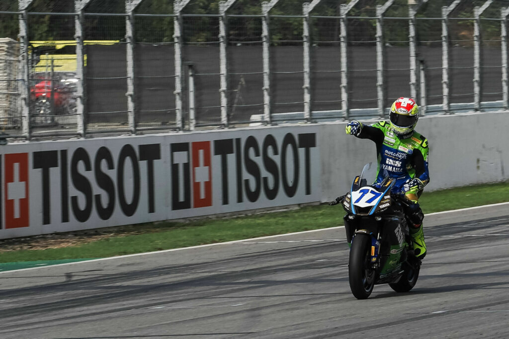 Dominique Aegerter (77) won his 11th race of the season Saturday at Catalunya. Photo courtesy Dorna.