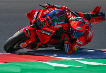 Francesco Bagnaia (63) did the best lap time during FP2 of Day One of the post-race MotoGP test at Misano. Photo courtesy Dorna.