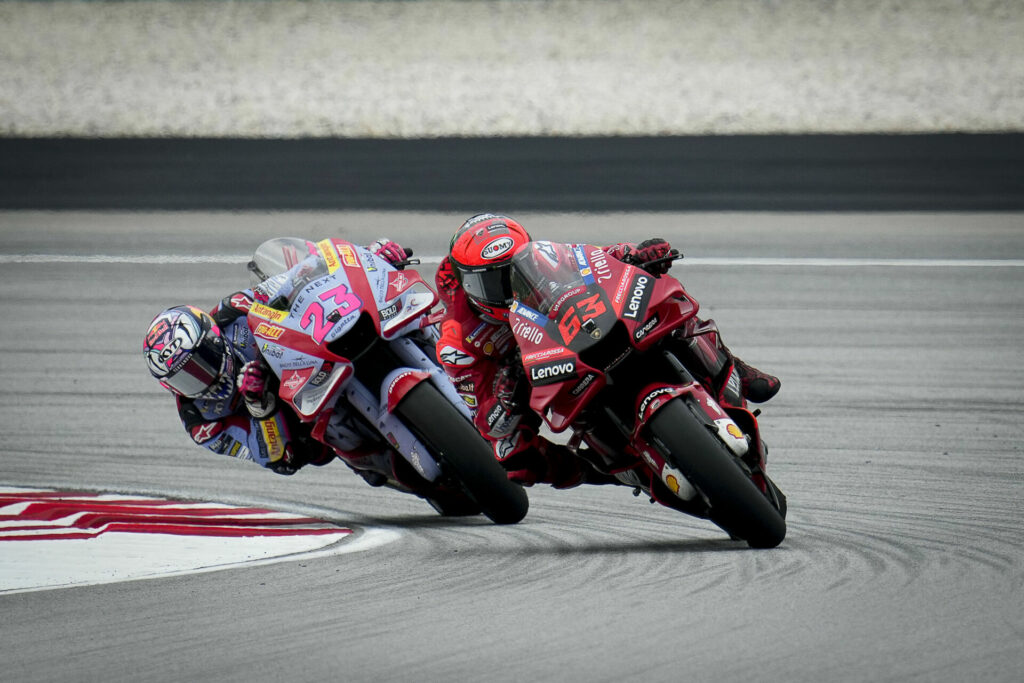 Enea Bastianini (23) finished close behind his future teammate Francesco Bagnaia (63). Photo courtesy Dorna.