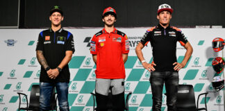 MotoGP World Championship contenders (from left) Fabio Quartararo, Francesco Bagnaia, and Aleix Espargaro. Photo courtesy Dorna.