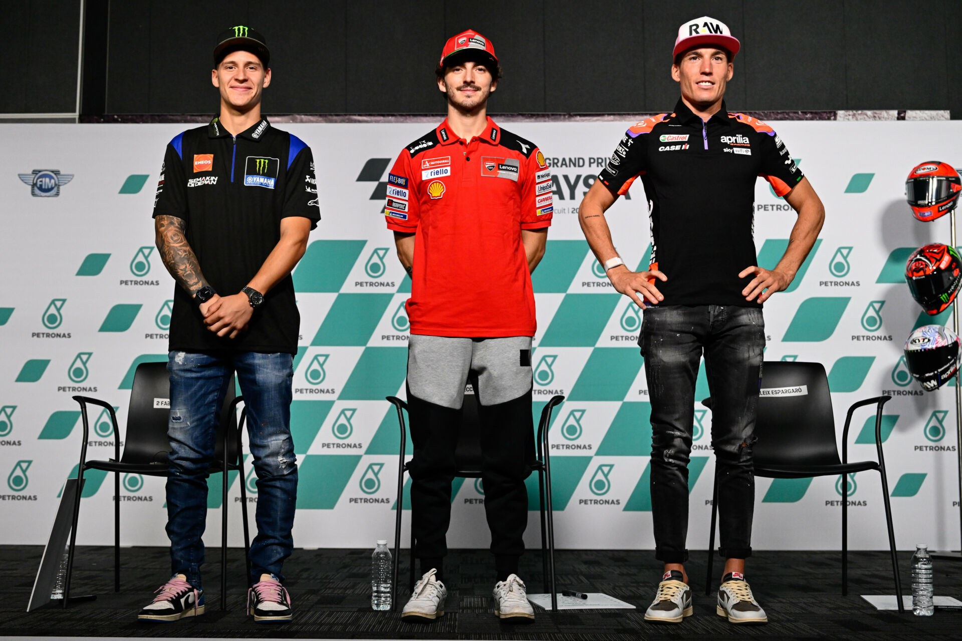 MotoGP World Championship contenders (from left) Fabio Quartararo, Francesco Bagnaia, and Aleix Espargaro. Photo courtesy Dorna.