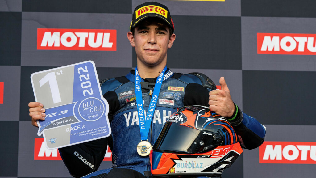 Emiliano Ercolani, the inaugural Yamaha R3 bLU cRU European SuperFinale Champion. Photo courtesy Yamaha Racing.