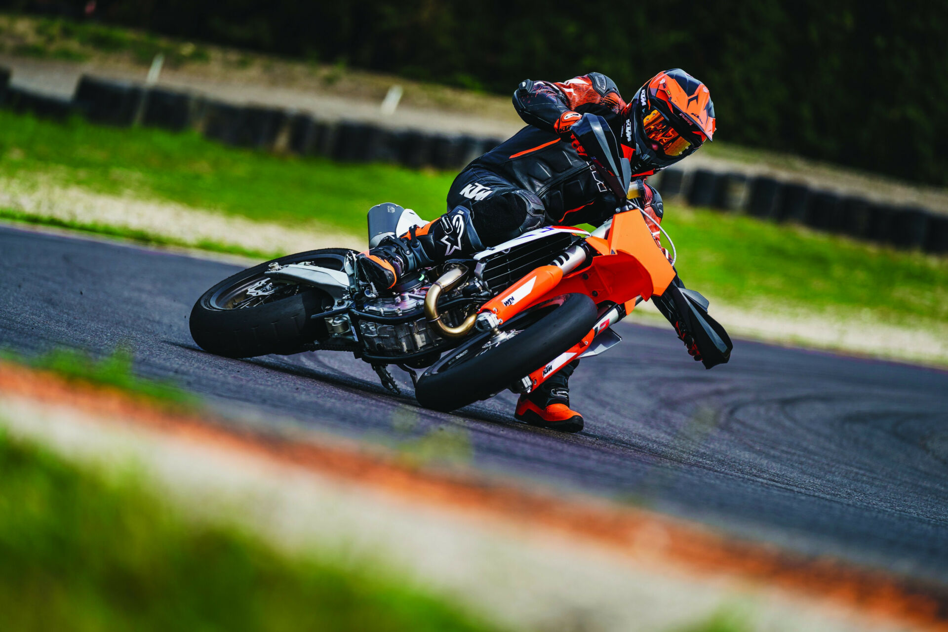 A 2023-model KTM 450 SMR Supermoto track bike in action. Photo by Philip Platzer, courtesy KTM.