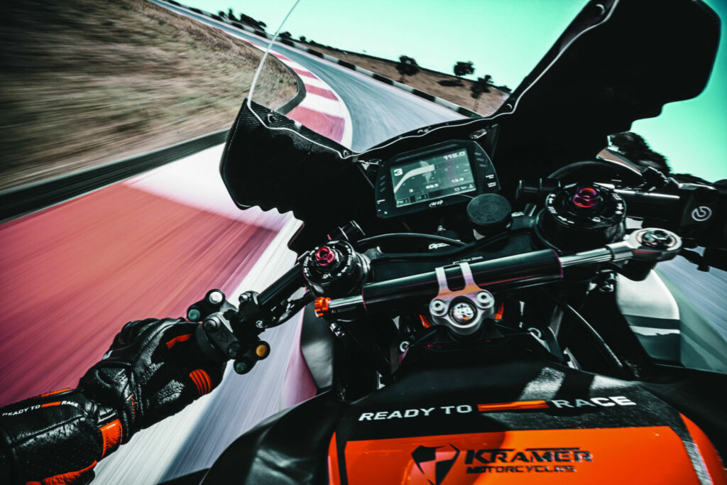 The 2023 KTM RC 8C gets a new dashboard with a built-in GPS data logger. Photo by Rudi Schedl, courtesy KTM.