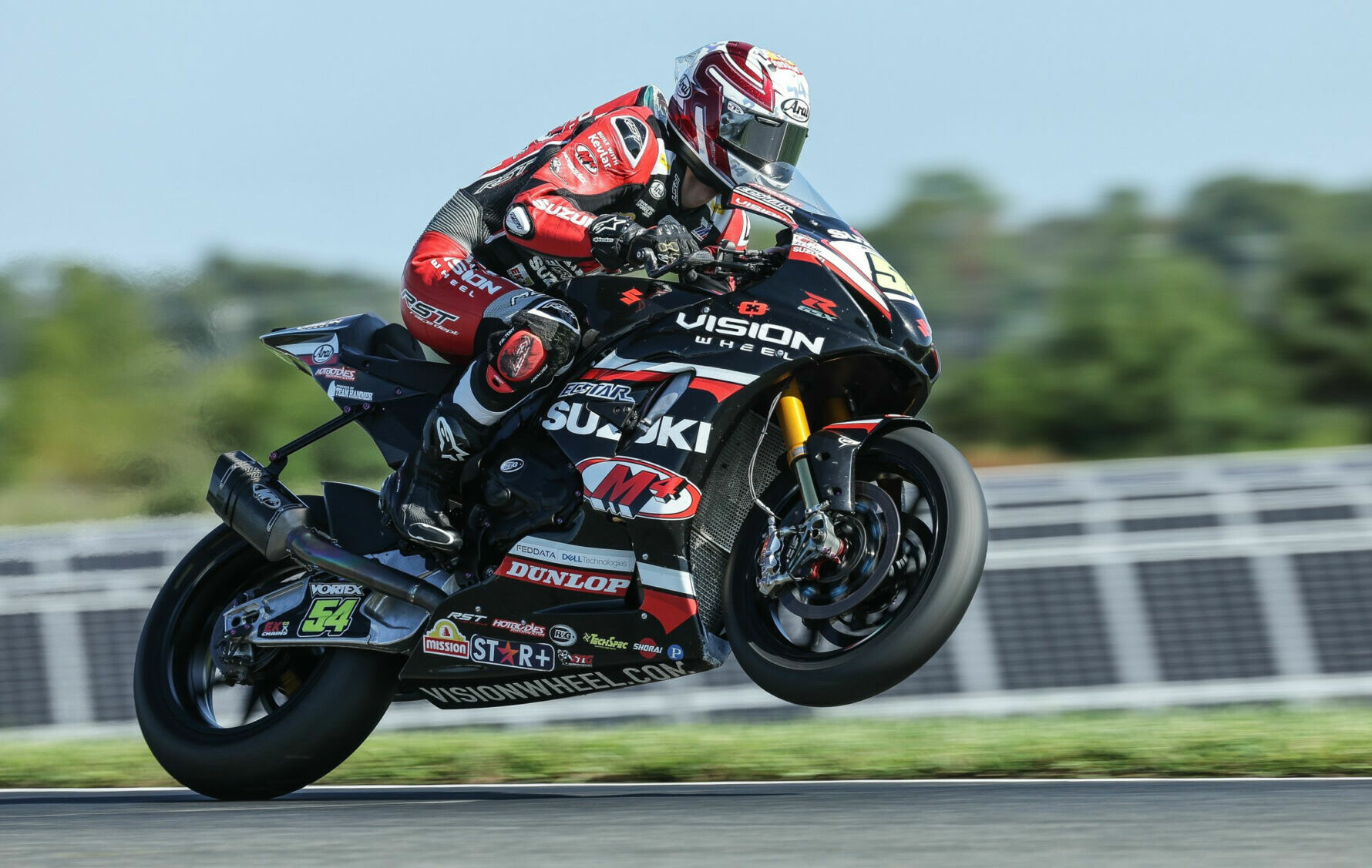 Richie Escalante (54) in action on his Vision Wheel M4 ECSTAR Suzuki GSX-R1000R Superbike at New Jersey Motorsports Park. Photo by Brian J. Nelson.