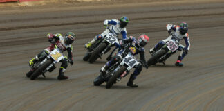 Jared Mess (1), Dallas Daniels (32), Brandon Robinson (44), and JD Beach (95) at the Springfield Mile. Photo by Brian J. Nelson, courtesy AFT.