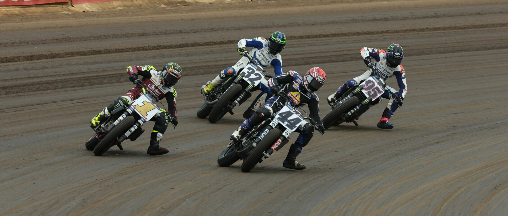 Jared Mess (1), Dallas Daniels (32), Brandon Robinson (44), and JD Beach (95) at the Springfield Mile. Photo by Brian J. Nelson, courtesy AFT.