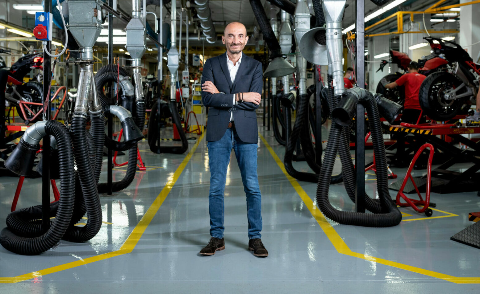 Ducati CEO Claudio Domenicali on the Ducati factory floor. Photo courtesy Ducati.