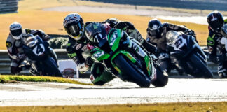 Dan Kruger (71) leads a group of riders during the WERA GNF at Barber Motorsports Park. Highside Photo LLC, courtesy Dan Kruger Racing Team.