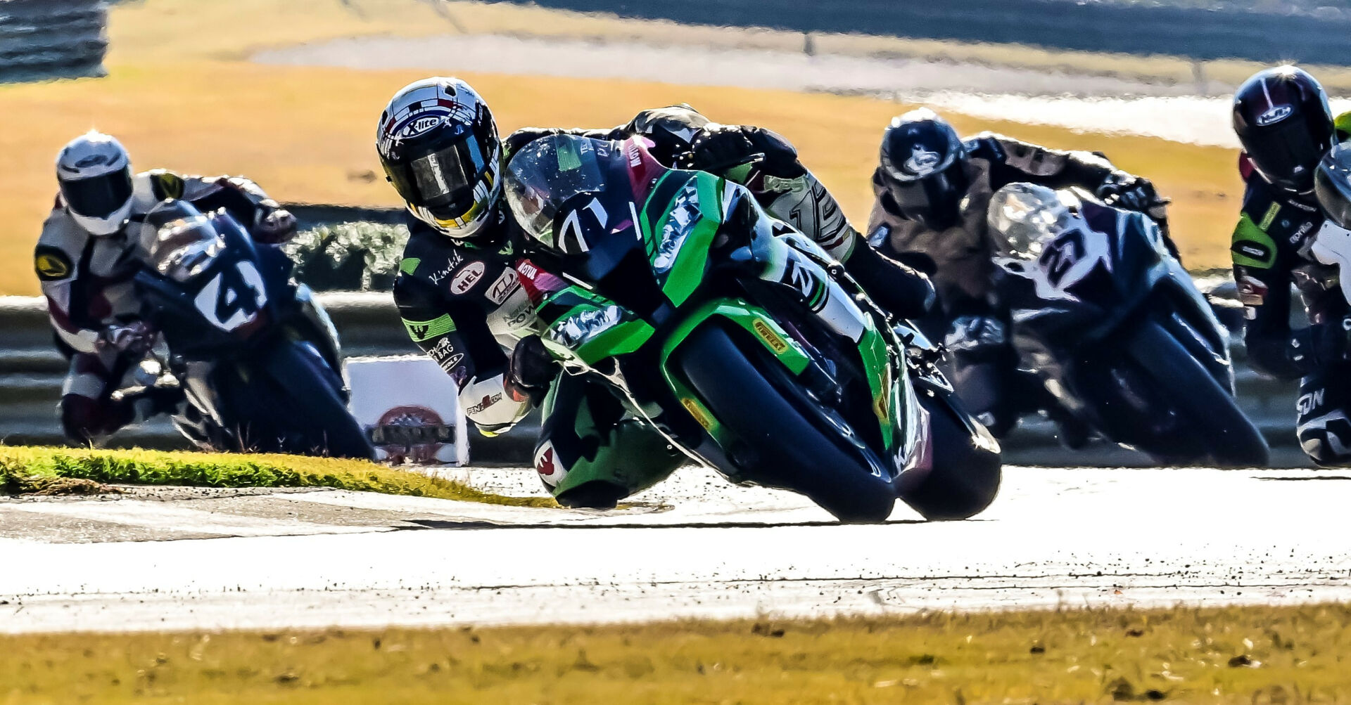 Dan Kruger (71) leads a group of riders during the WERA GNF at Barber Motorsports Park. Highside Photo LLC, courtesy Dan Kruger Racing Team.