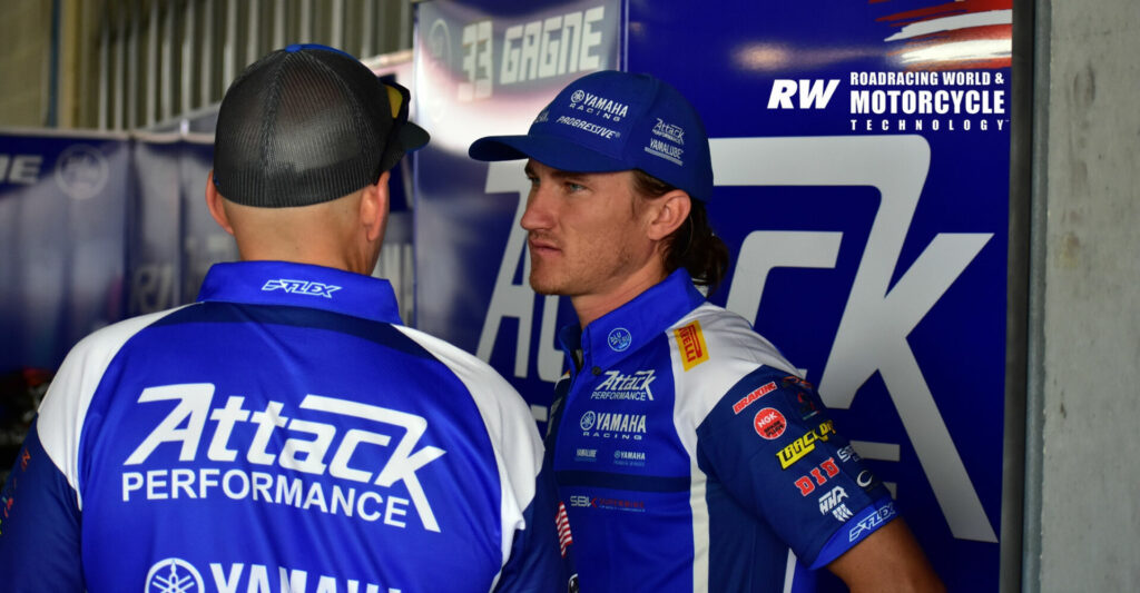 Jake Gagne (right) finished Friday two seconds off the fastest time, but was battling on the time sheets  with International-level race winners and World Champions. Photo by Michael Gougis.