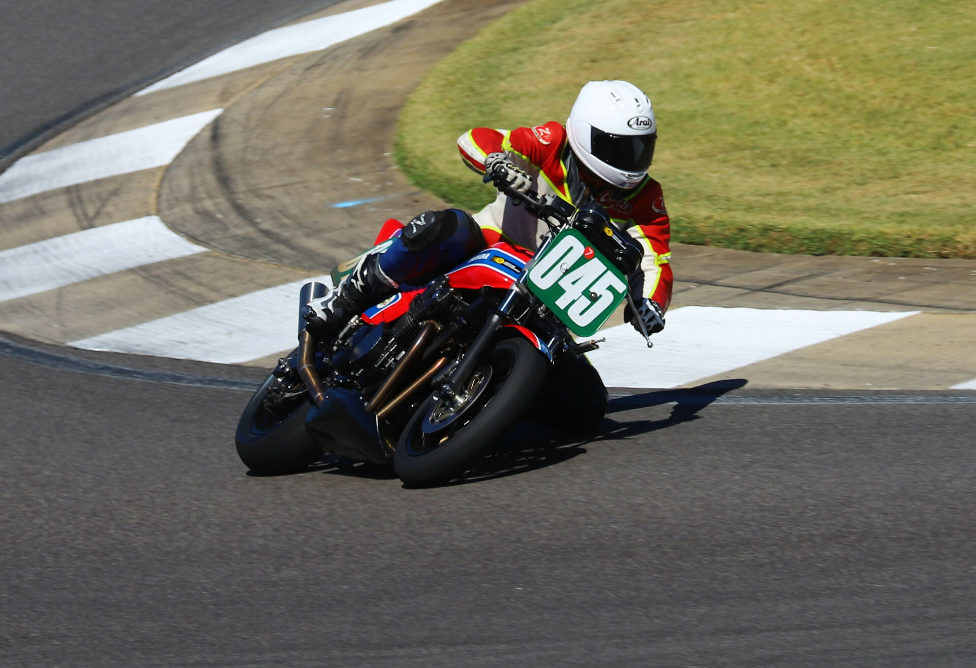 Curtis Adams (045), riding his 1981 Honda CB750F, won both Vintage Cup races at the 2022 AHRMA season finale at Barber Motorsports Park, but the Vintage Cup Championship went to Jesse Davis. Photo by etechphoto.com, courtesy AHRMA.