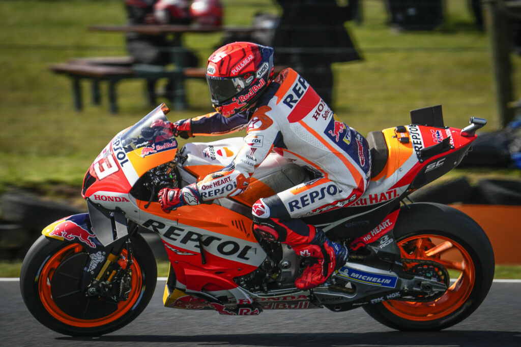 Marc Marquez (93) used a new aero package Friday at Phillip Island. Photo courtesy Dorna.