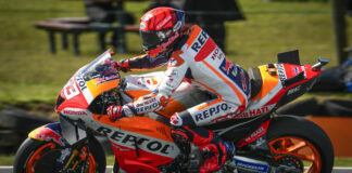 Marc Marquez (93) used a new aero package Friday at Phillip Island. Photo courtesy Dorna.
