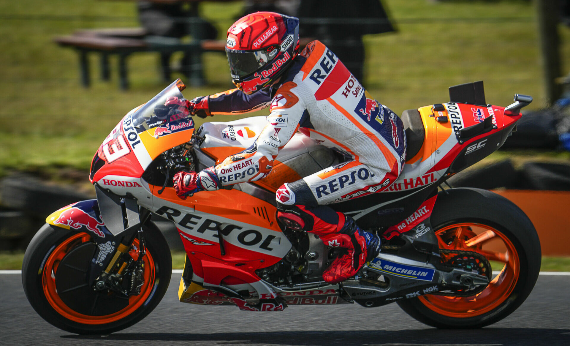 Marc Marquez (93) used a new aero package Friday at Phillip Island. Photo courtesy Dorna.