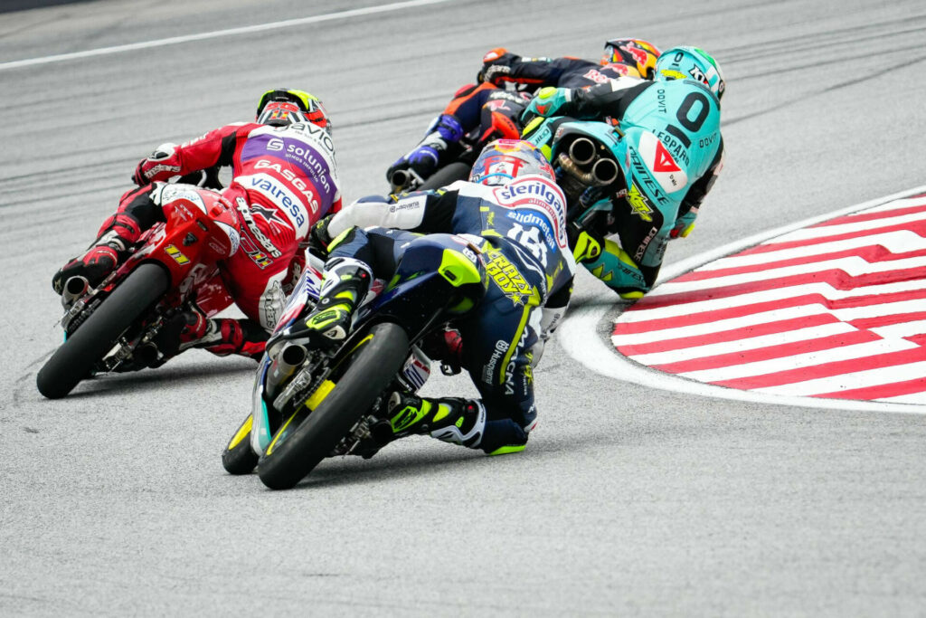 Moto3 World Championship racers in action. Photo courtesy Dorna.
