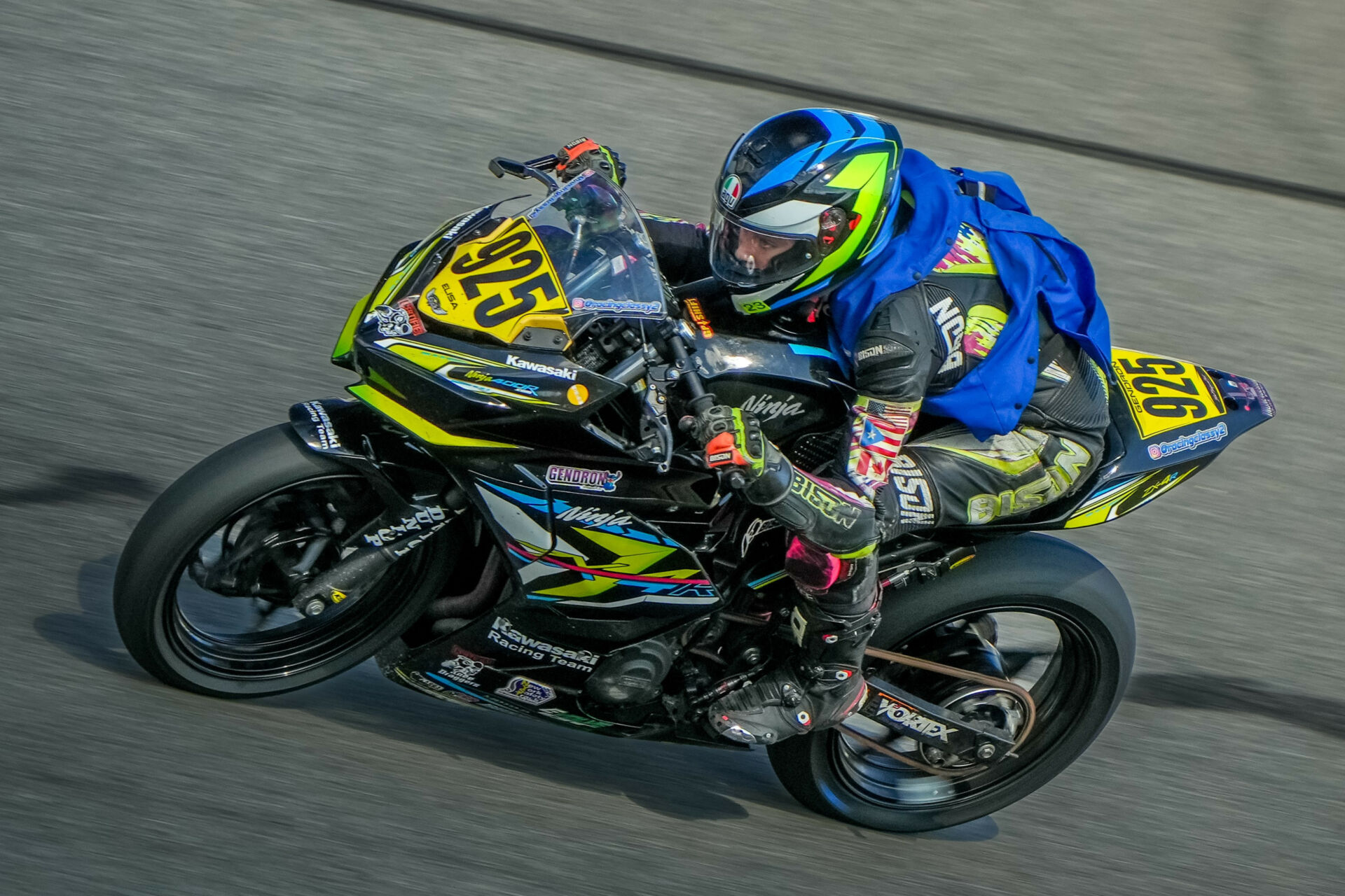 Elisa Gendron-Belen (925) on the banking at Daytona International Speedway during the ASRA/CCS Race of Champions. Photo courtesy Elisa Gendron-Belen.