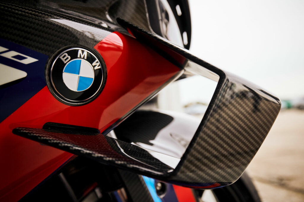 BMW Motorrad increased top speed and downforce with revised winglets on the front fairing. Photo courtesy BMW Motorrad.