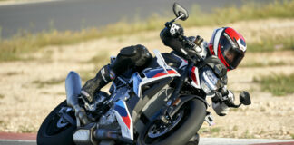 The winglet-equipped 2023 BMW M 1000 RR at speed. Photo courtesy BMW Motorrad.