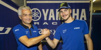 Yamaha Motor Europe Road Racing Manager Andrea Dosoli (left) with Lorenzo Baldassarri (right). Photo courtesy Yamaha.