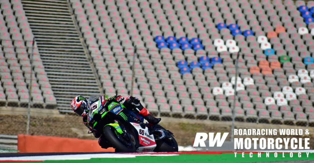 Jonathan Rea (65) finished ahead of Championship leader Alvaro Bautista in both sessions Friday, ending the second session second-fastest. Photo by Michael Gougis.