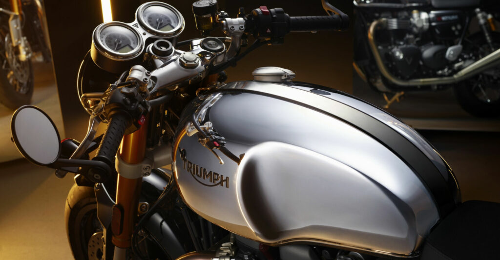 The Chrome Collection tanks are the end result of up to five hours of additional labor. Chrome Collection models will be produced by Triumph for one year only. Photo courtesy Triumph Motorcycles.