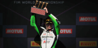 Victor Steeman, after winning World Supersport 300 Race Two at Catalunya. R.I.P. Photo courtesy Dorna.