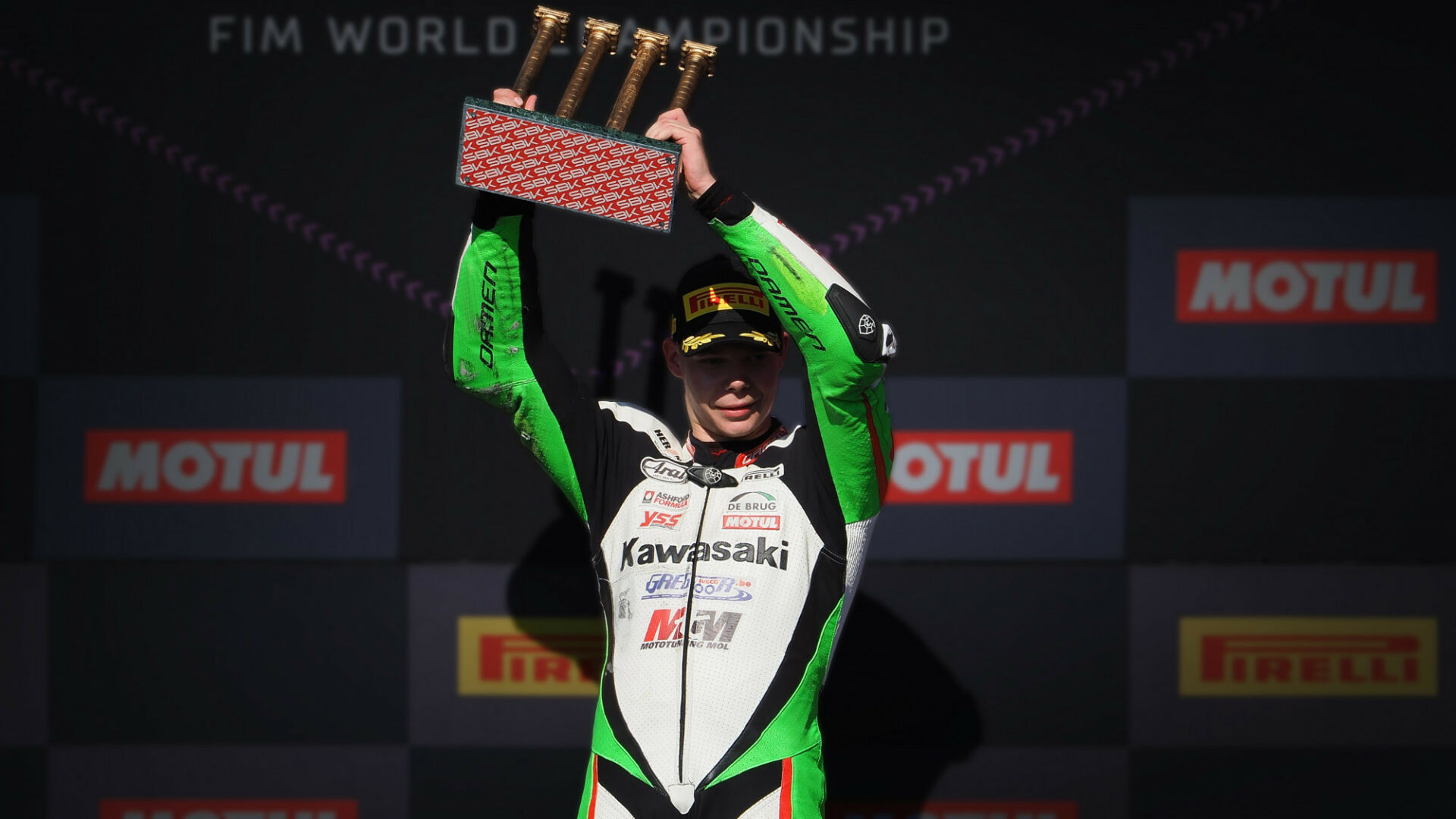 Victor Steeman, after winning World Supersport 300 Race Two at Catalunya. R.I.P. Photo courtesy Dorna.