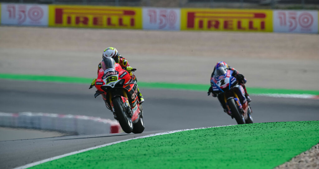 Alvaro Bautista (19) and Toprak Razgatlioglu (1). Photo courtesy Pirelli.